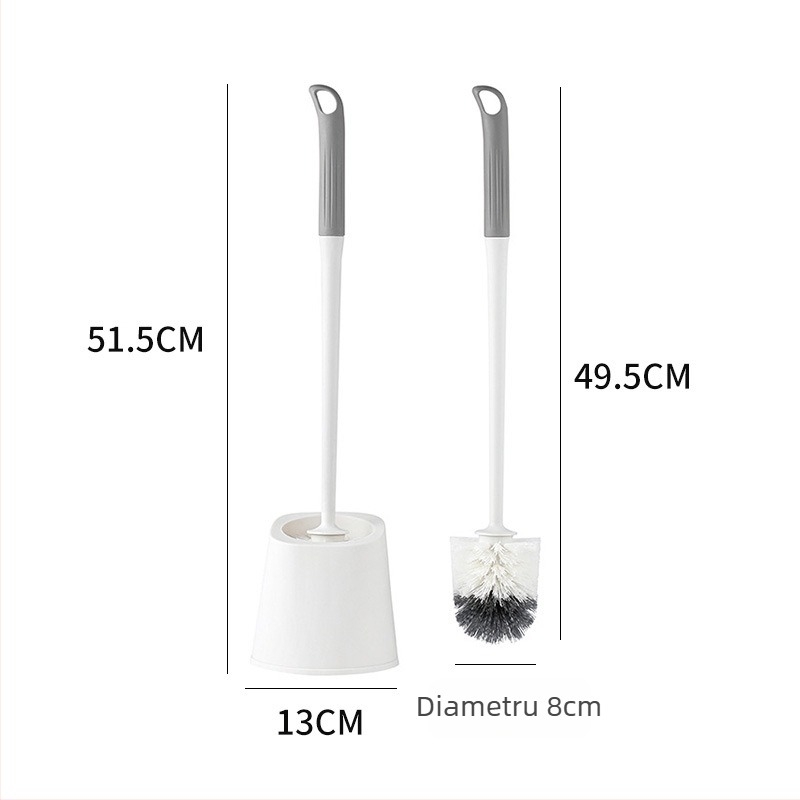 Perie de toaletă cu peri moi, cap rotund, montaj pe perete cu protecție împotriva stropilor, mâner lung, cu bază, din plastic