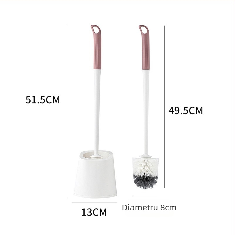 Perie de toaletă cu peri moi, cap rotund, montaj pe perete cu protecție împotriva stropilor, mâner lung, cu bază, din plastic