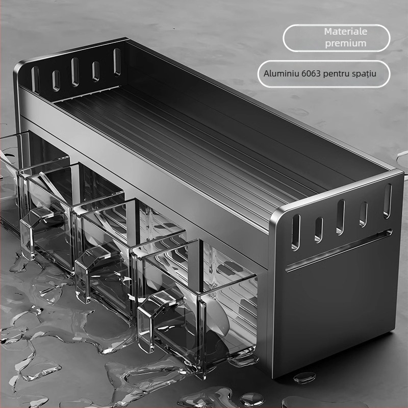Raft pentru condimente, aluminiu, montat pe perete, fără găuri, organizator de bucătărie multifuncțional