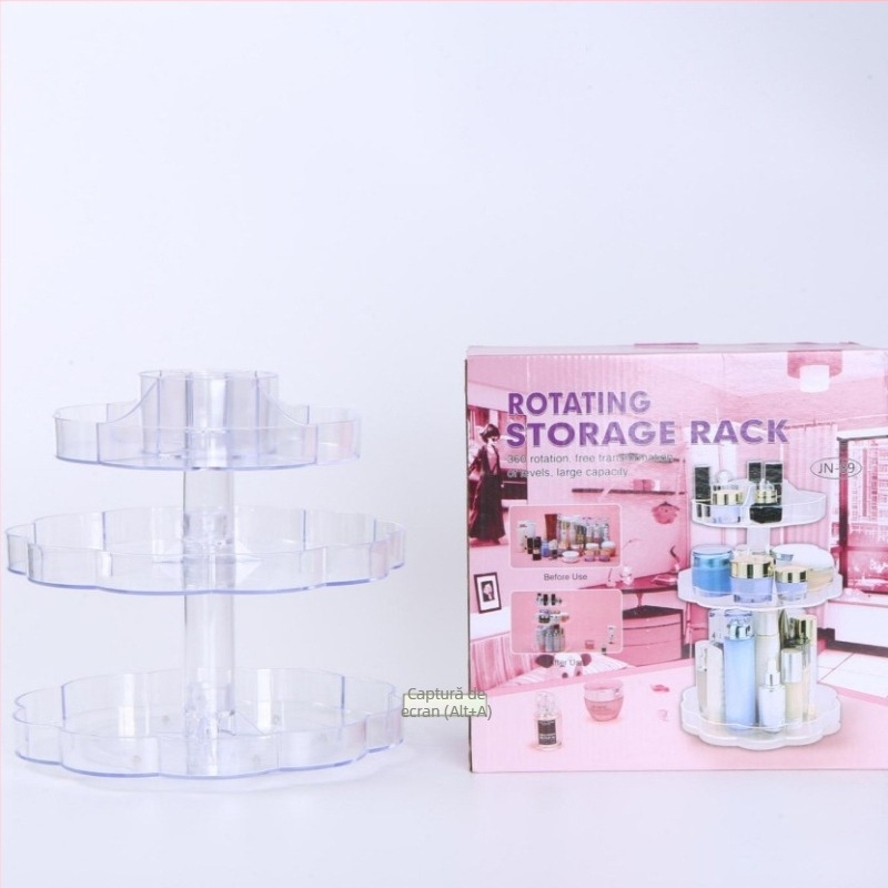 Raft cosmetic rotativ, 3 etaje, organizator de masă din plastic, rotație la 360°