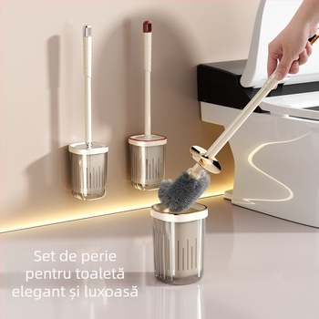 Park soo Set perie de WC montat pe perete, mâner lung, din plastic, fără găuri