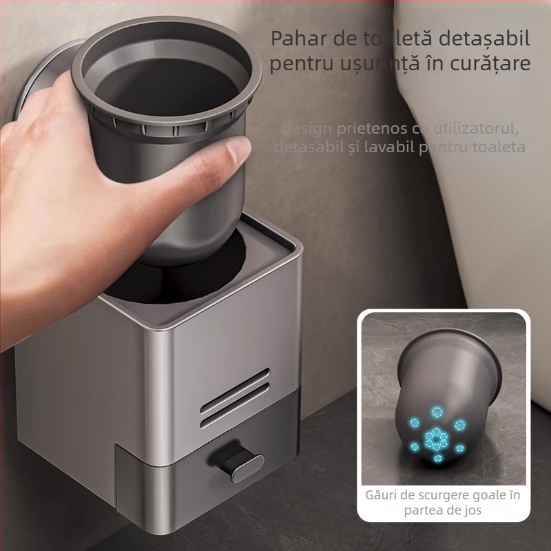 Xinyan Baie: Suport de perie pentru WC montat pe perete cu ventuză și raft de depozitare pentru baie, capacitate de încărcare 20 kg, modelul 001-M04-NB, finisaj din pulverizare plastic