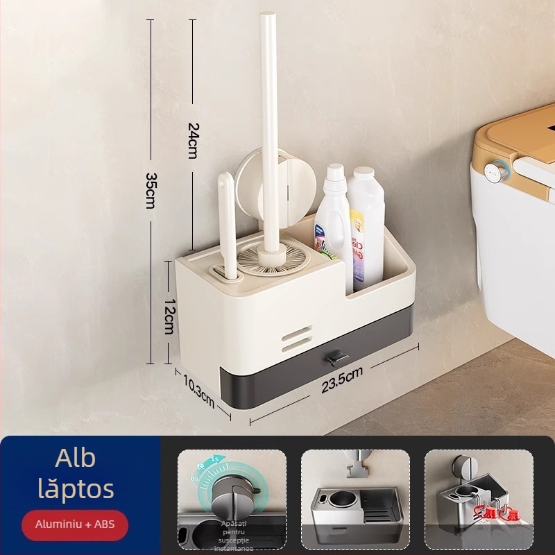 Xinyan Baie: Suport de perie pentru WC montat pe perete cu ventuză și raft de depozitare pentru baie, capacitate de încărcare 20 kg, modelul 001-M04-NB, finisaj din pulverizare plastic