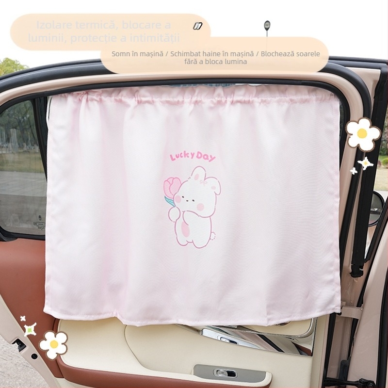 Parasolar auto din textil - model desen animat, montaj cu ventuză, pentru geamuri, modele generale