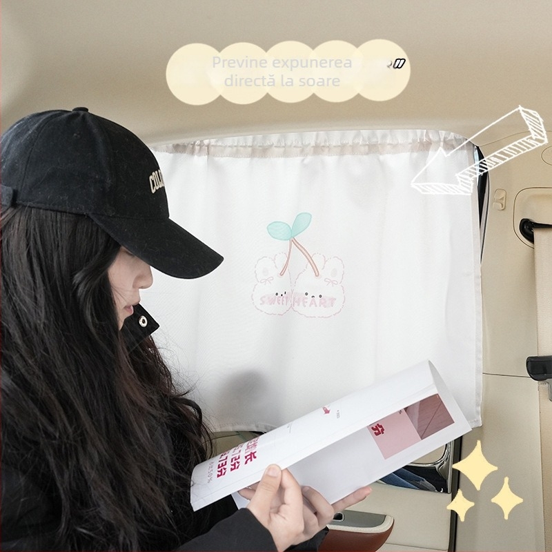 Parasolar auto din textil - model desen animat, montaj cu ventuză, pentru geamuri, modele generale