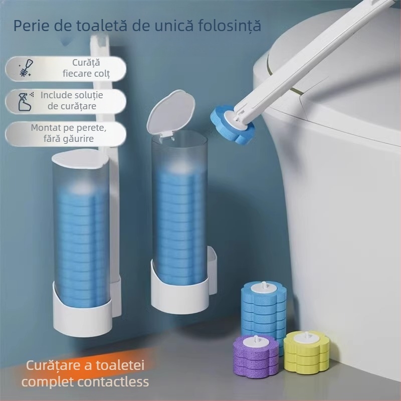 Perie de toaletă de unică folosință, cu set de capete de înlocuire, montată pe perete, fără colțuri moarte; Saint-wang plastic, stil modern simplu