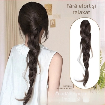 Perucă cu coadă, model Fishy Ponytail, păr din sârmă rezistentă la temperaturi înalte, mecanism, nu poate fi vopsită