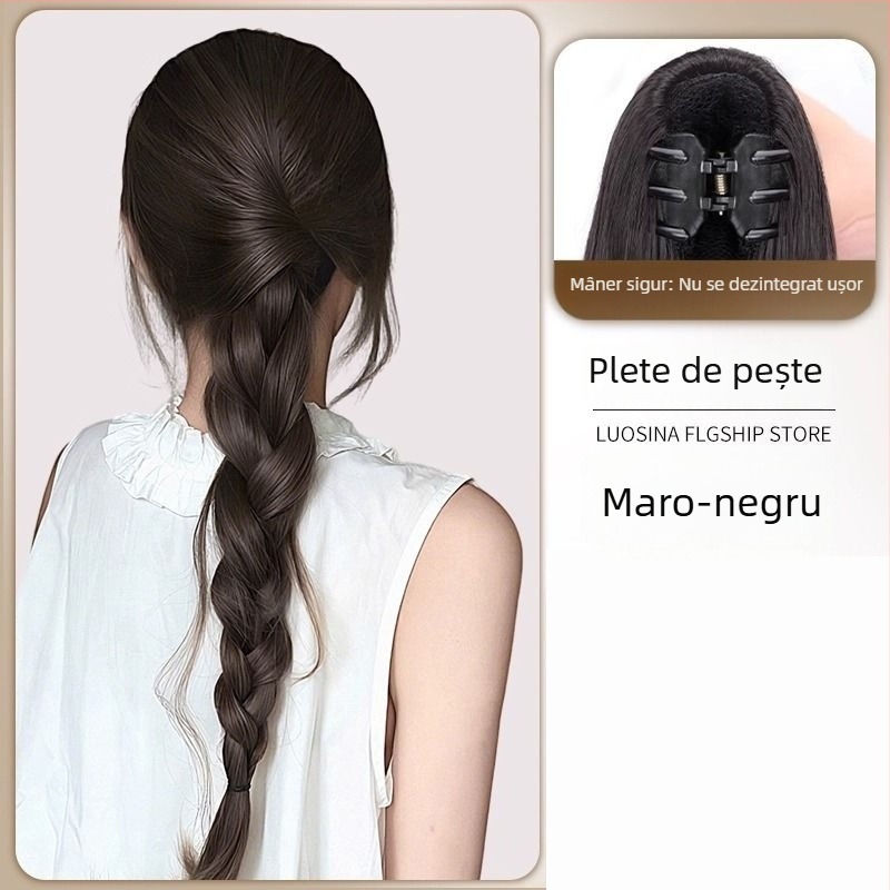 Perucă cu coadă, model Fishy Ponytail, păr din sârmă rezistentă la temperaturi înalte, mecanism, nu poate fi vopsită