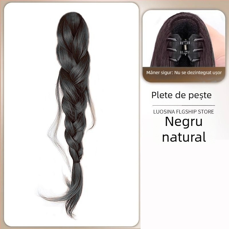 Perucă cu coadă, model Fishy Ponytail, păr din sârmă rezistentă la temperaturi înalte, mecanism, nu poate fi vopsită