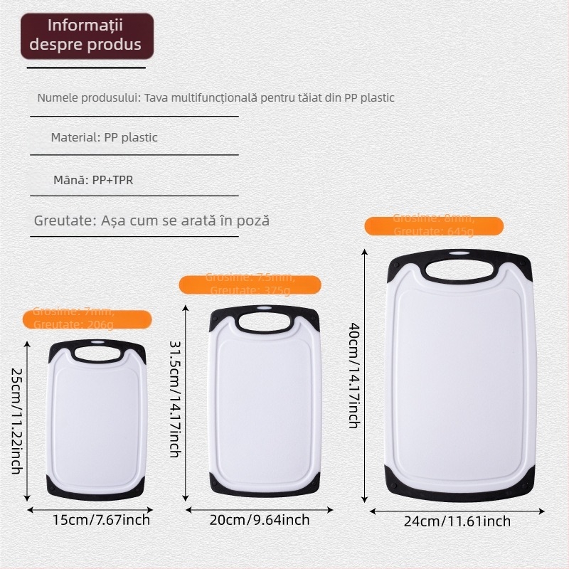 Set de tocătoare din plastic PP, trei bucăți, pentru legume, fructe și carne, FDA