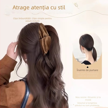 Perucă cu coadă prinsă, aspect împletit, manuală, fir rezistent la temperaturi înalte, volum păr