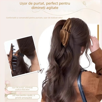 Perucă cu coadă prinsă, aspect împletit, manuală, fir rezistent la temperaturi înalte, volum păr