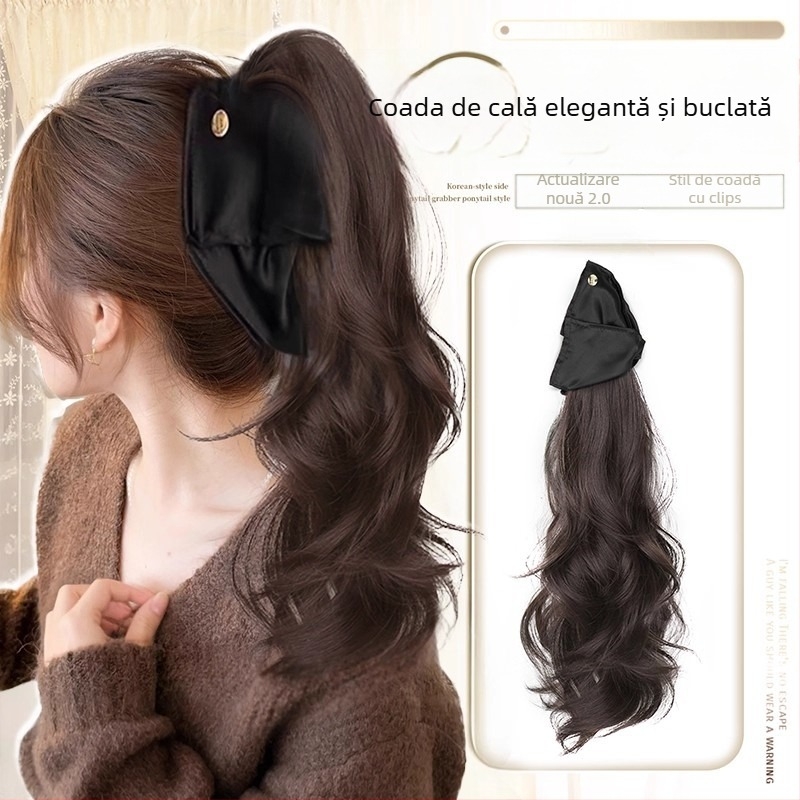 Perucă cu coadă prinsă, aspect împletit, manuală, fir rezistent la temperaturi înalte, volum păr