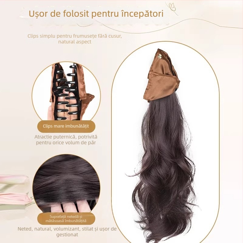 Perucă cu coadă prinsă, aspect împletit, manuală, fir rezistent la temperaturi înalte, volum păr