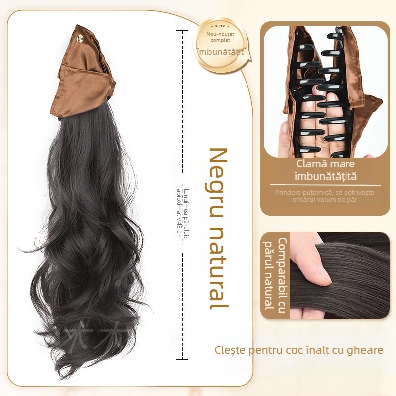 Perucă cu coadă prinsă, aspect împletit, manuală, fir rezistent la temperaturi înalte, volum păr