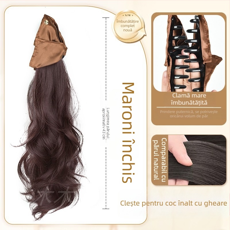 Perucă cu coadă prinsă, aspect împletit, manuală, fir rezistent la temperaturi înalte, volum păr