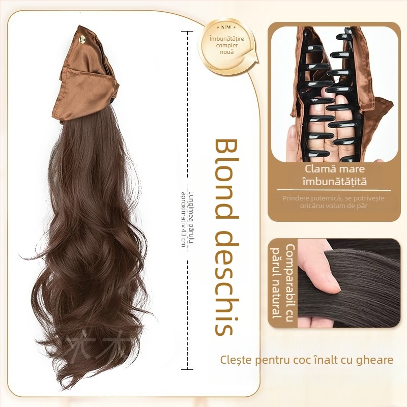 Perucă cu coadă prinsă, aspect împletit, manuală, fir rezistent la temperaturi înalte, volum păr