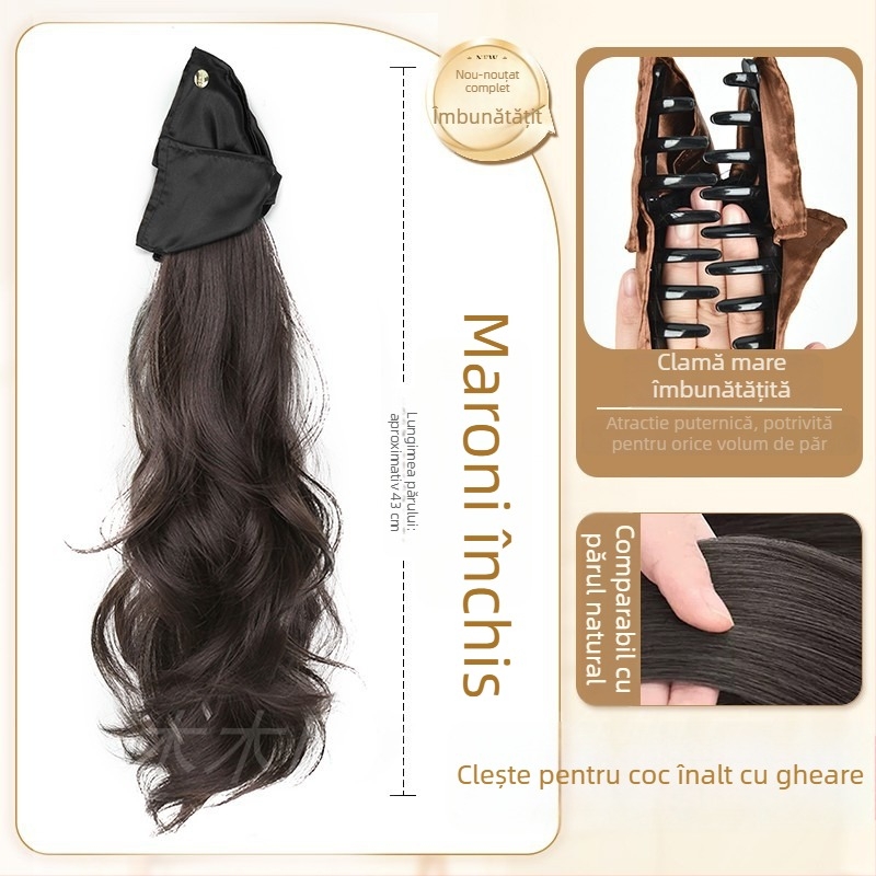 Perucă cu coadă prinsă, aspect împletit, manuală, fir rezistent la temperaturi înalte, volum păr