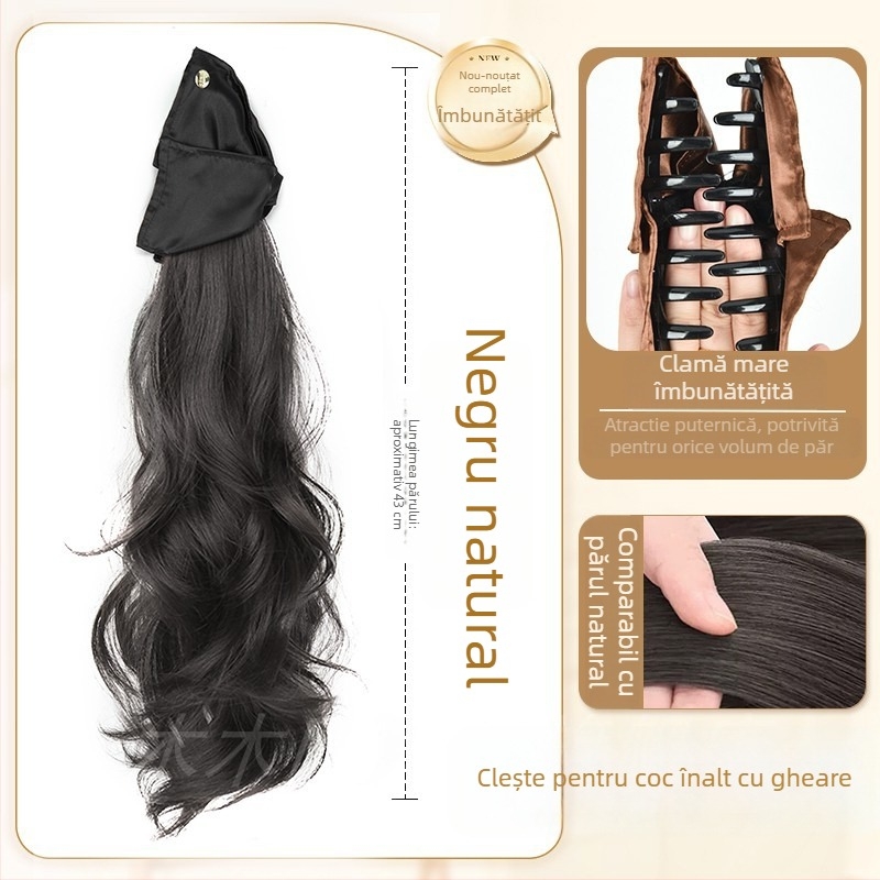 Perucă cu coadă prinsă, aspect împletit, manuală, fir rezistent la temperaturi înalte, volum păr