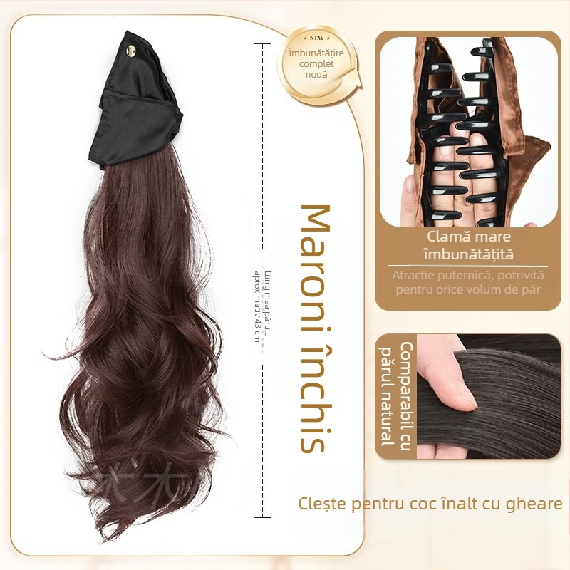 Perucă cu coadă prinsă, aspect împletit, manuală, fir rezistent la temperaturi înalte, volum păr