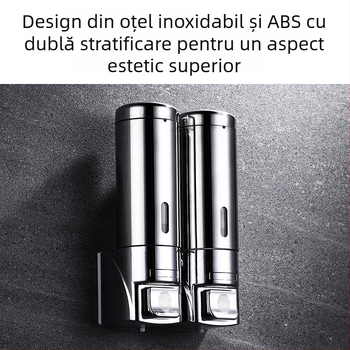 Dispenser de săpun montat pe perete, oțel inoxidabil și plastic, acționare prin apăsare, stil modern minimalist, finisaj lustruit