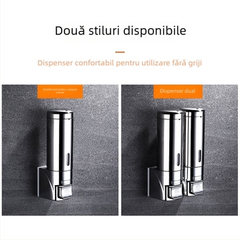 Dispenser de săpun montat pe perete, oțel inoxidabil și plastic, acționare prin apăsare, stil modern minimalist, finisaj lustruit