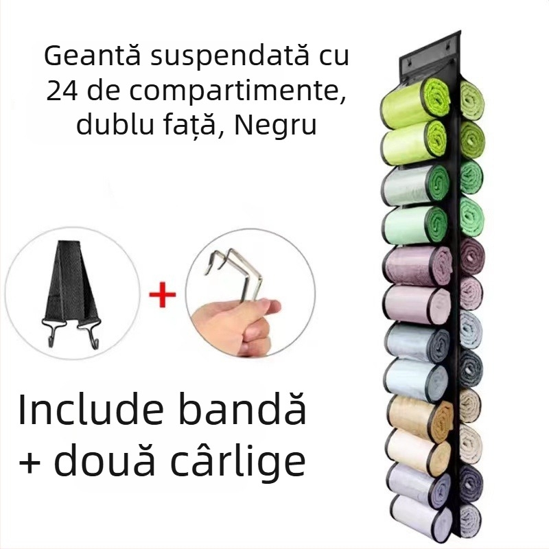 Geantă de depozitare agățată cu 24 de compartimente (material: țesătură nețesută; pentru dormitor; fixare pe perete sau în garderobă; pentru lenjerie, sutiene, obiecte mărunte, haine)