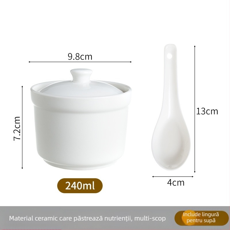 Recipient ceramic pentru baie de abur cu capac, pentru supe cu nest de pasăre și budincă de ou, ceramică pentru bucătărie hotelieră, stil minimalist chinezesc, lansat în 2024