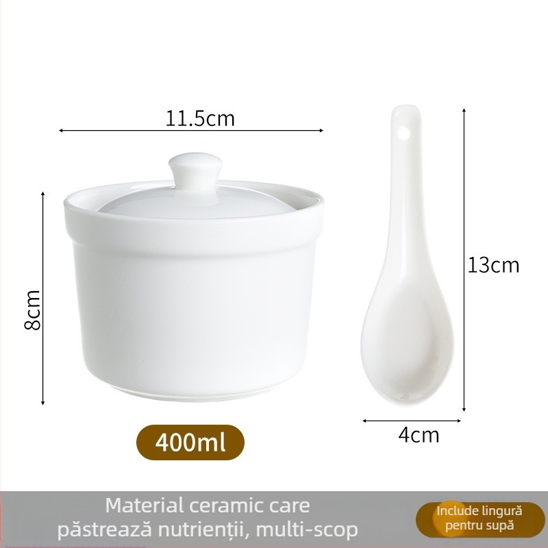 Recipient ceramic pentru baie de abur cu capac, pentru supe cu nest de pasăre și budincă de ou, ceramică pentru bucătărie hotelieră, stil minimalist chinezesc, lansat în 2024