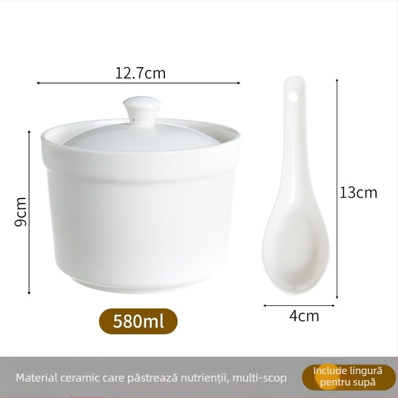 Recipient ceramic pentru baie de abur cu capac, pentru supe cu nest de pasăre și budincă de ou, ceramică pentru bucătărie hotelieră, stil minimalist chinezesc, lansat în 2024