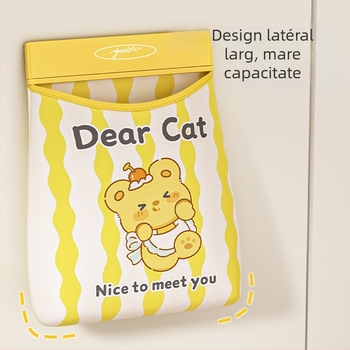 Organizator de perete pentru pungile de gunoi, din poliester, capacitate mare, prindere Velcro, design desen animat, plasă țesută