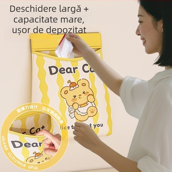 Organizator de perete pentru pungile de gunoi, din poliester, capacitate mare, prindere Velcro, design desen animat, plasă țesută