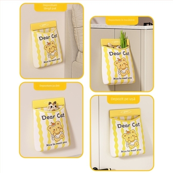 Organizator de perete pentru pungile de gunoi, din poliester, capacitate mare, prindere Velcro, design desen animat, plasă țesută