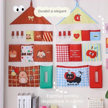 Geantă de perete pentru atârnat cu design de casă mică, stil Dopamine, poliester, depozitare în dormitor, multifuncțional