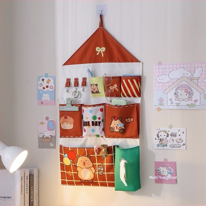 Geantă de perete pentru atârnat cu design de casă mică, stil Dopamine, poliester, depozitare în dormitor, multifuncțional