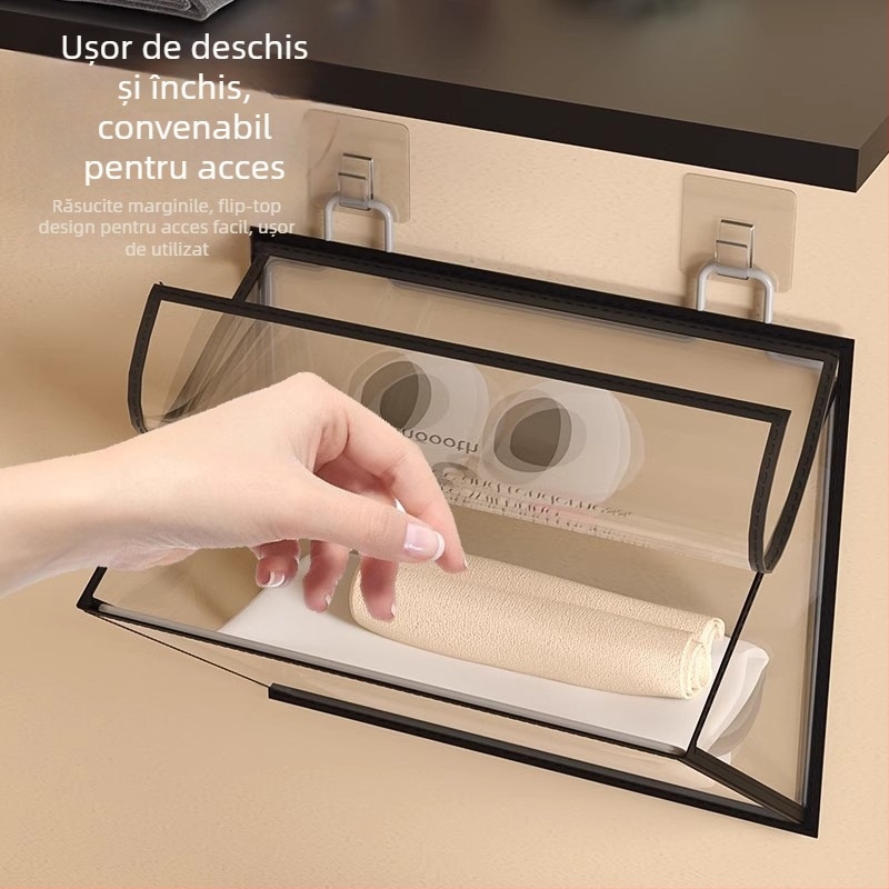 Geantă de depozitare pentru baie, montată pe perete — din plastic, model 00000, stil simplu și modern, multifunctională, pentru lenjerie și haine