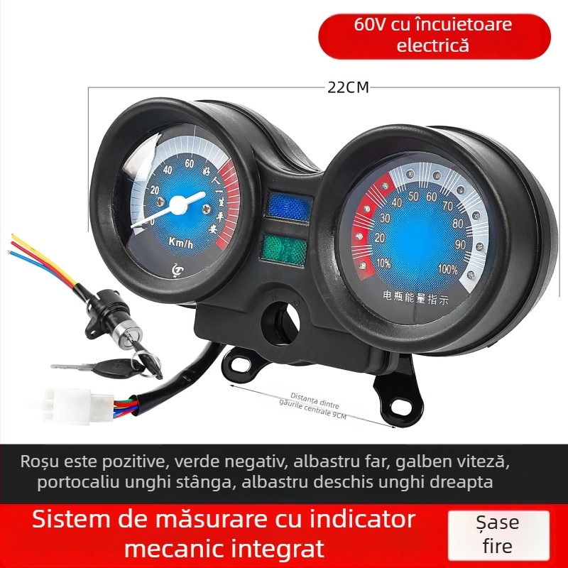 Ansamblu integrat de instrumente cu afișaj de putere 48V/60V/72V, plastic + metal, compatibil cu Jinpeng Zongshen, Mogelon