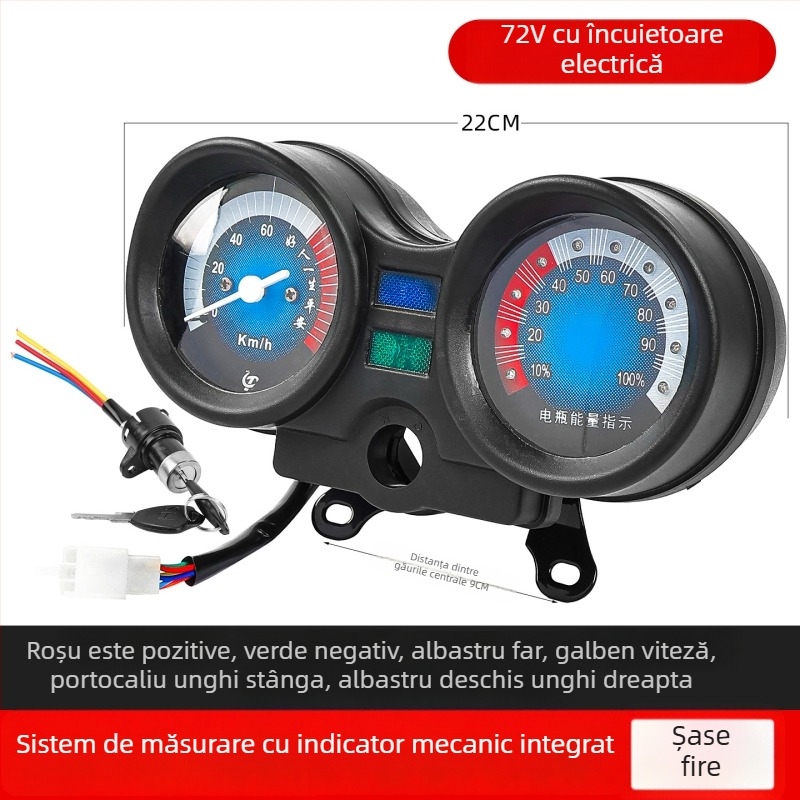 Ansamblu integrat de instrumente cu afișaj de putere 48V/60V/72V, plastic + metal, compatibil cu Jinpeng Zongshen, Mogelon