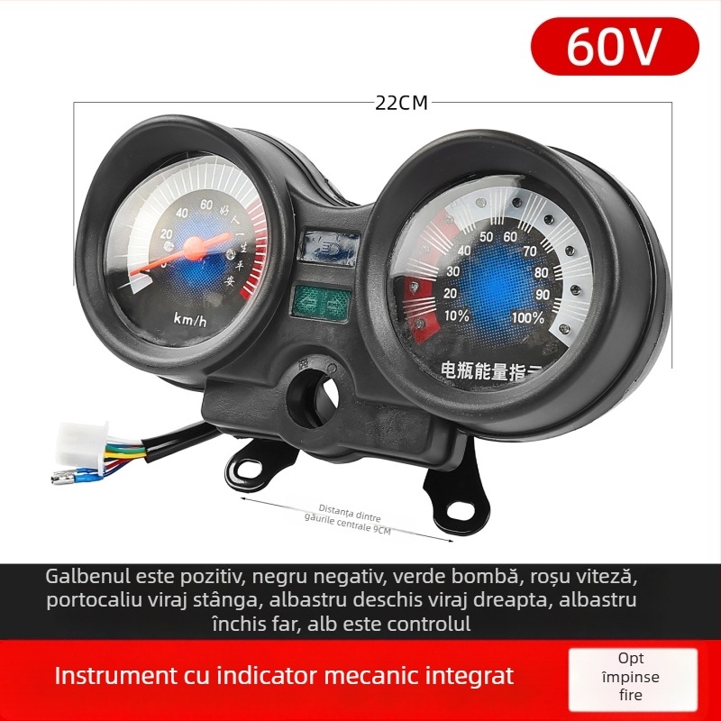 Ansamblu integrat de instrumente cu afișaj de putere 48V/60V/72V, plastic + metal, compatibil cu Jinpeng Zongshen, Mogelon