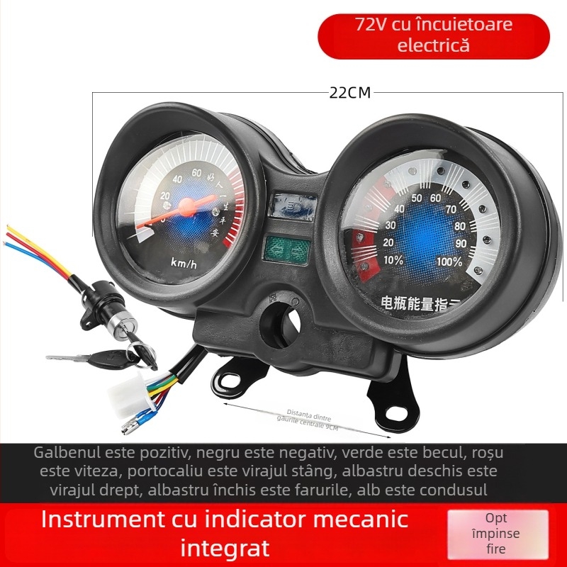 Ansamblu integrat de instrumente cu afișaj de putere 48V/60V/72V, plastic + metal, compatibil cu Jinpeng Zongshen, Mogelon