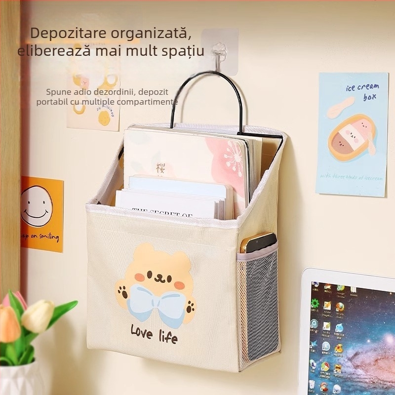 Geantă de depozitare pentru dormitor – atârnată, bumbac, model ZH96854, montare pe perete, stil desenat 3D, multifuncțională