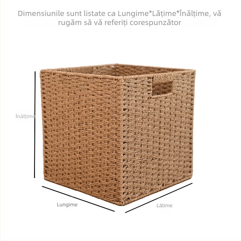 Coș de depozitare cu model în carouri, ratan artificial, din paie, stil pastoral, organizare casnică, model 2025