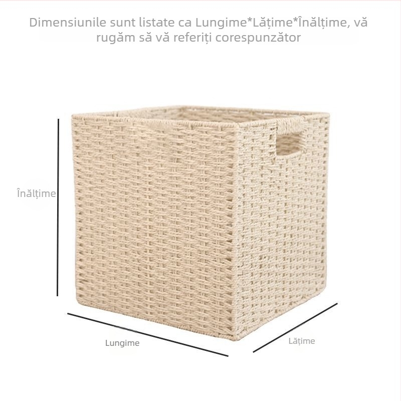 Coș de depozitare cu model în carouri, ratan artificial, din paie, stil pastoral, organizare casnică, model 2025