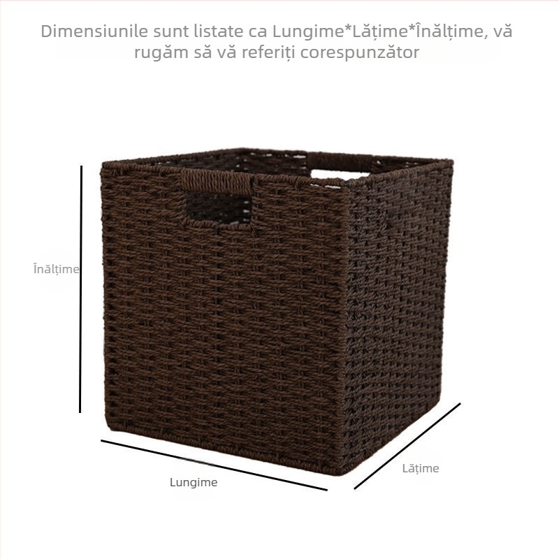 Coș de depozitare cu model în carouri, ratan artificial, din paie, stil pastoral, organizare casnică, model 2025