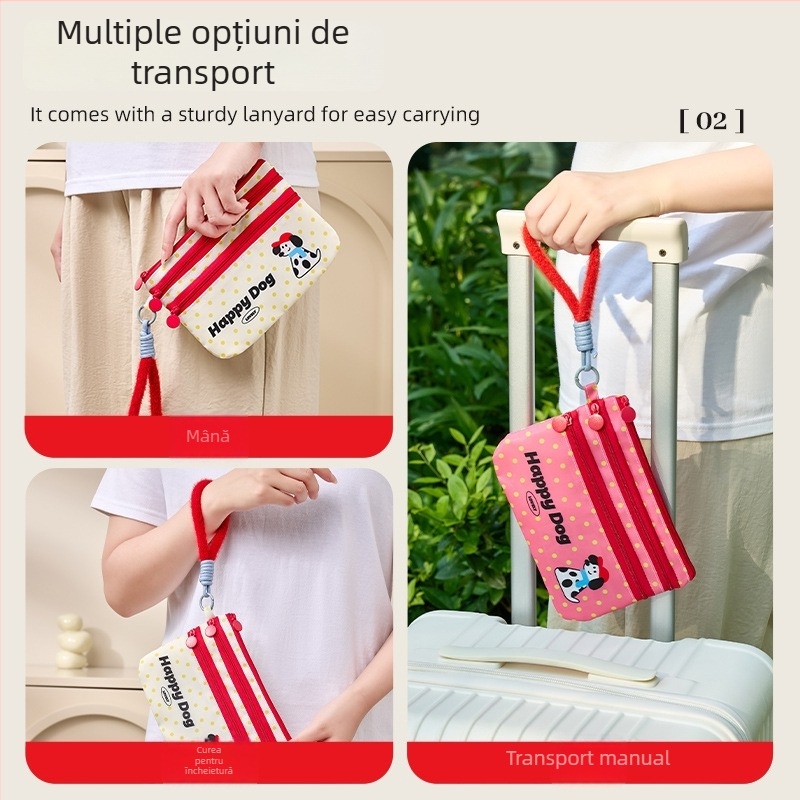 Geantă de mână din twill, organizator multistrat pentru ID și carduri, cu snur – geantă cosmetică multifuncțională