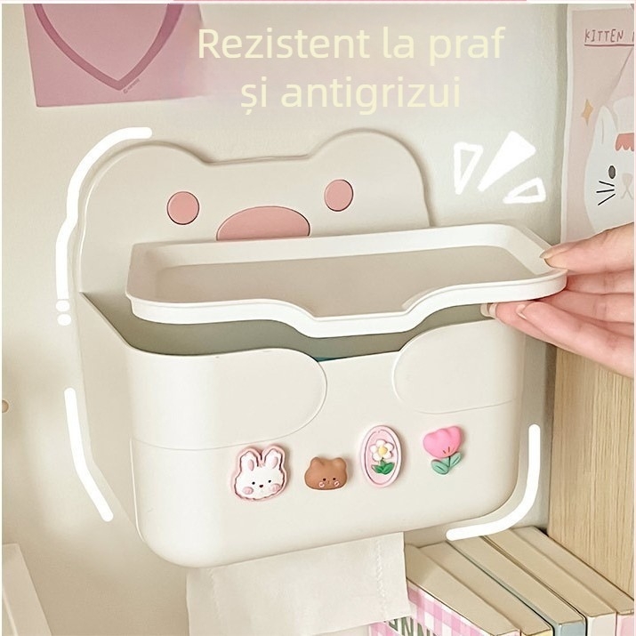 Cutie de hârtie pentru baie, montată pe perete, material PP, impermeabilă, model W2056, instalare fără găuri.