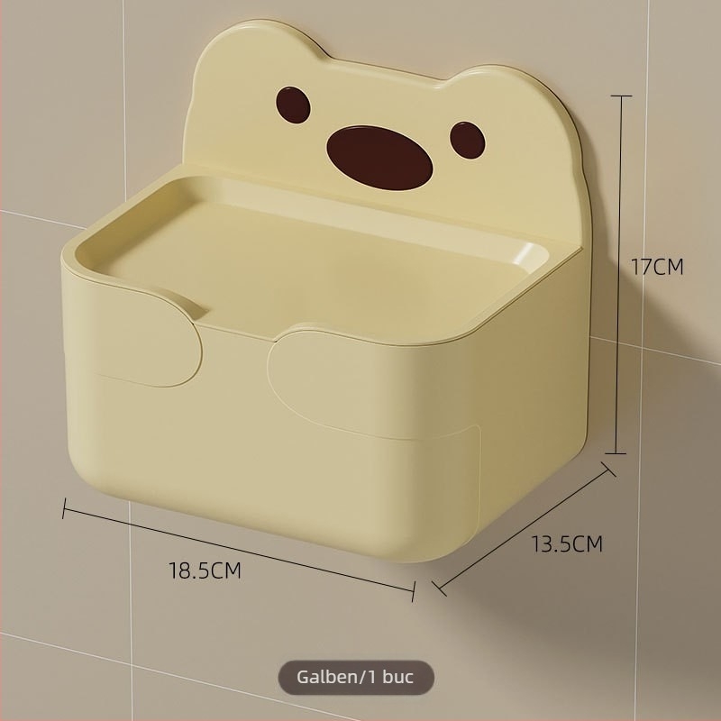 Cutie de hârtie pentru baie, montată pe perete, material PP, impermeabilă, model W2056, instalare fără găuri.