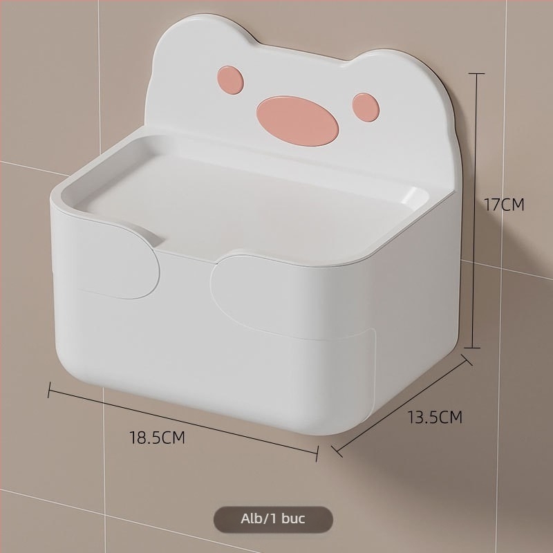 Cutie de hârtie pentru baie, montată pe perete, material PP, impermeabilă, model W2056, instalare fără găuri.