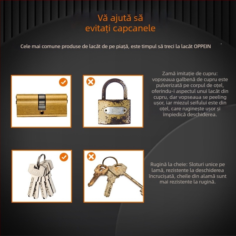 Cilindru de încuietare din cupru, model BCCYD, cu 5 chei tip slot, potrivit pentru uși de securitate și locuințe