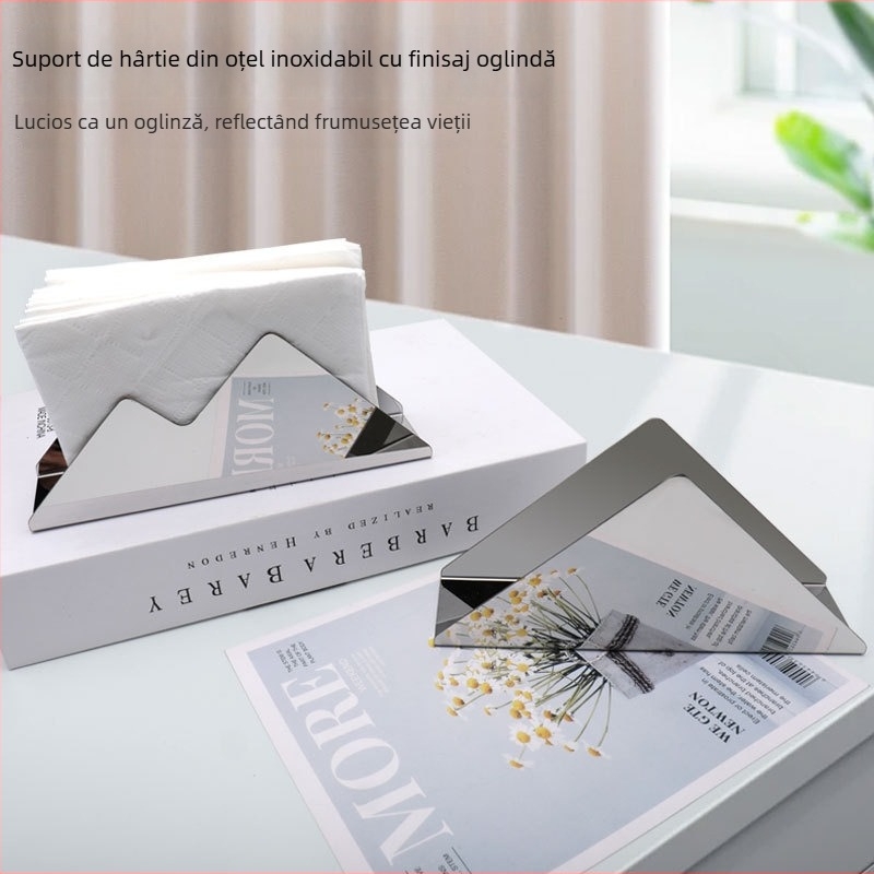 Suport pentru șervețele din oțel inoxidabil oglindit, placare electrolitică, formă pătrată, design cu vârfuri duble